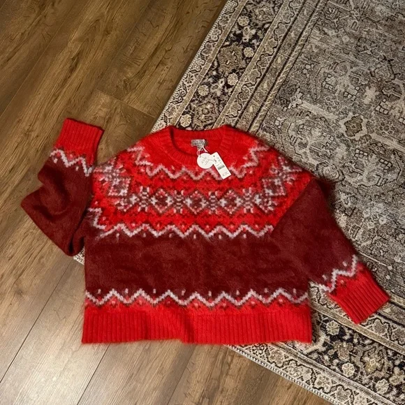 Brushed 100% Cashmere Fair Isle Women's Sweater Red J Crew - Picture 2 of 6